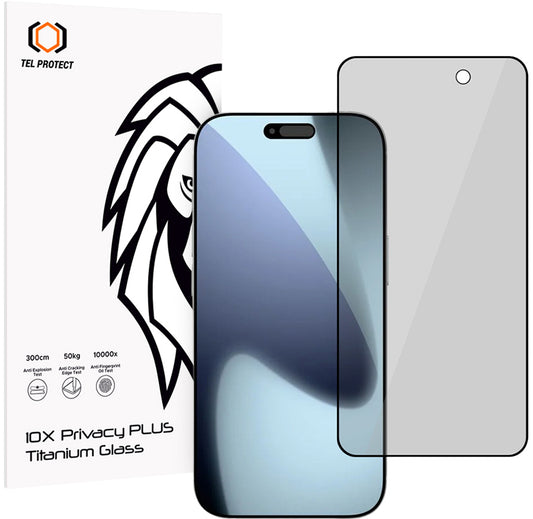 Ochranné sklo na displej s filtrem soukromí Tel Protect 10X Plus Titanium pro Apple iPhone 17 Pro, tvrzené sklo, celoplošné lepení