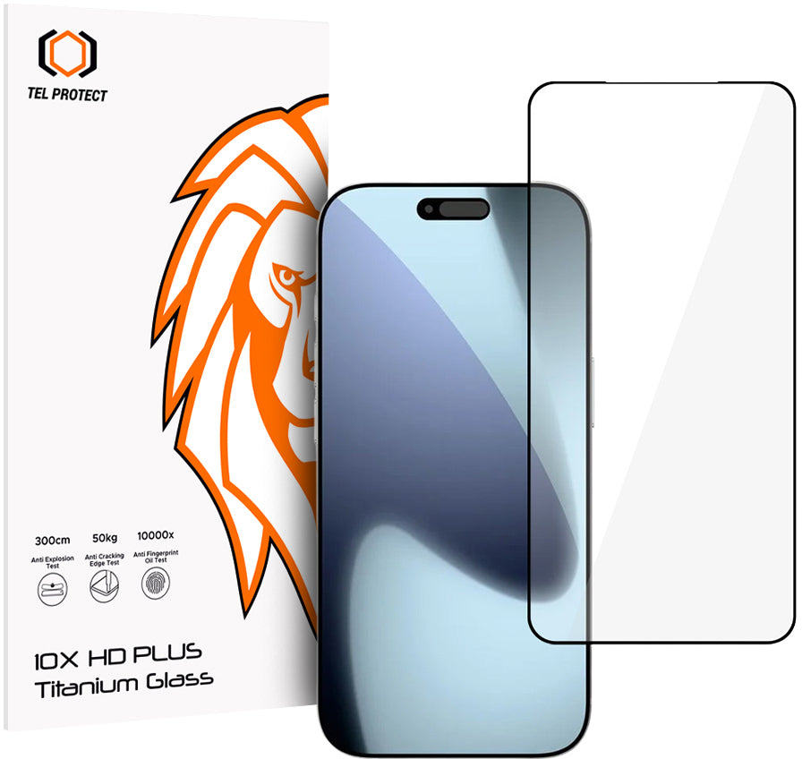 Ochranné sklo na displej Tel Protect 10X HD Plus Titanium pro Apple iPhone 18 Pro / 17 Pro, tvrzené sklo, celoplošné lepení, černé