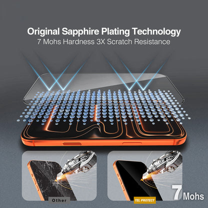 Tel Protect 10X HD DLC Diamond Coating Screen Protector for Apple iPhone 17e / 16e / 14 / 13 Pro / 13, Tempered Glass, Full Glue, Black