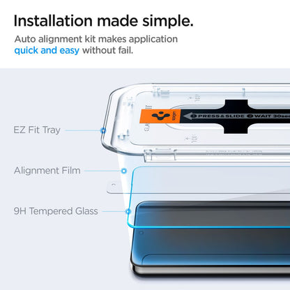 Ochranná fólie na displej Spigen GlastR EZ FIT pro Samsung Galaxy S25+ S936 / S24+ S926, Tvrzené sklo, Full Glue, Sada 2 kusy AGL07432