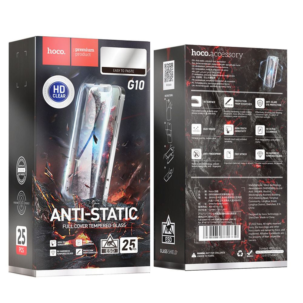 Ochranná fólie HOCO na displej pro Apple iPhone 14 Pro Max, Tvrzené sklo, Full Glue, Sada 25 kusů, Černá