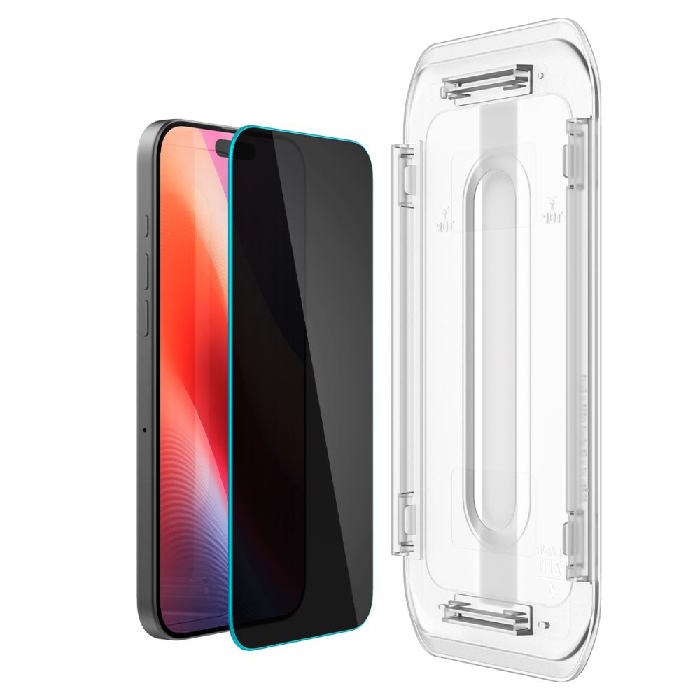 Ochranná fólie na displej Privacy Spigen GlastR EZ FIT pro Apple iPhone 17 Pro / 17 / 16 Pro, Tvrzené sklo, Full Glue, Sada 2 kusy AGL07929