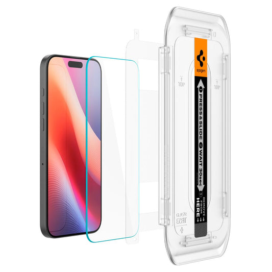 Ochranná fólie na displej Spigen GlastR EZ FIT pro Apple iPhone 17 Pro / 17 / 16 Pro, Tvrzené sklo, Plně lepená, Sada 2 kusy