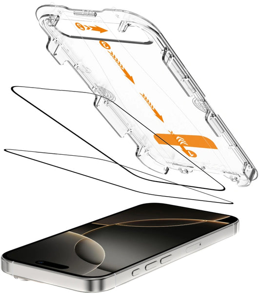 Ochranná fólie na displej Tech-Protect Quick Set+ pro Apple iPhone 16 Pro, Tvrzené sklo, Full Glue, Sada 2 kusy, Černá