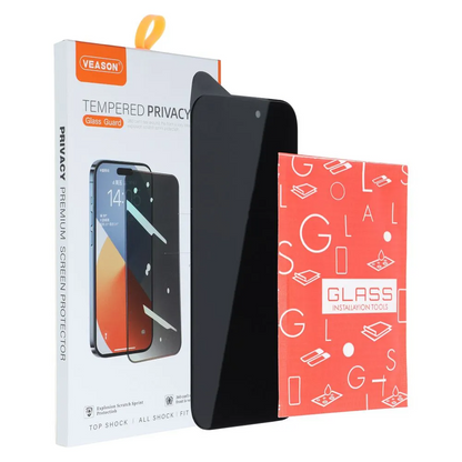 Ochranná fólie na displej Privacy Veason pro Apple iPhone 17e / 16e / 14 / 13 Pro, tvrzené sklo, plné lepidlo, 6D