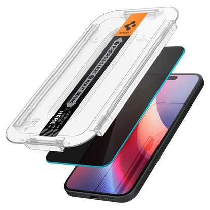 Ochranná fólie na displej Privacy Spigen GlastR EZ FIT pro Apple iPhone 16 / 15, Tvrzené sklo, Full Glue, Sada 2 kusy AGL06905