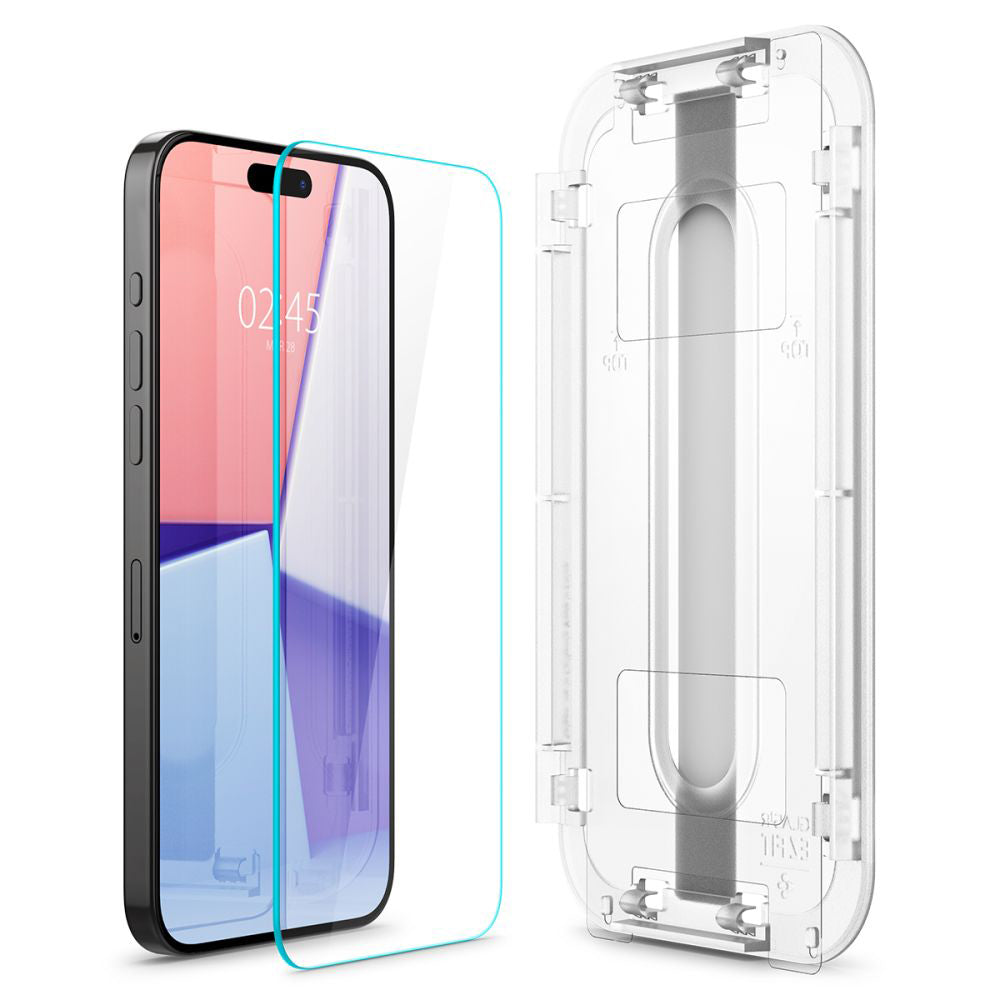 Ochranná fólie na displej Spigen GlastR EZ FIT pro Apple iPhone 15 Pro Max, Tvrzené sklo, Full Glue, Sada 2 kusy AGL06872