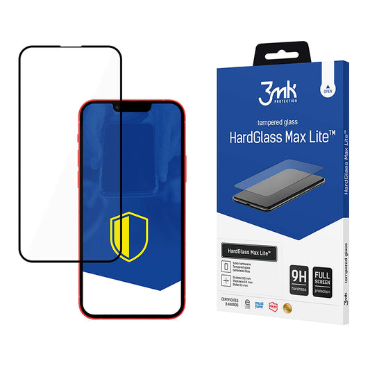 Ochranná fólie na displej 3MK HardGlass Max Lite pro Apple iPhone 17e / 16e / 14 / 13 Pro, tvrzené sklo, plné lepidlo, černá