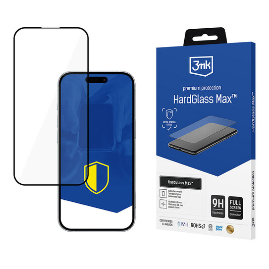 Ochranná fólie 3MK HardGlass Max pro Apple iPhone 17 Pro, Tvrzené sklo, Full Glue, Černá