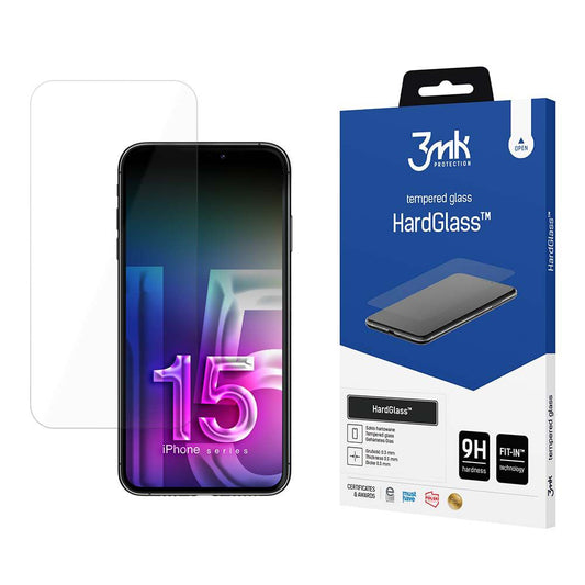 Ochranná fólie na displej 3MK HardGlass pro Apple iPhone 15, tvrzené sklo, plné lepidlo