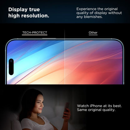 Ochranná fólie na displej Tech-Protect Quick Set+ pro Apple iPhone 17e / 16e / 14 / 13 Pro, Tvrzené sklo, Full Glue, Sada 2 kusy, Černá