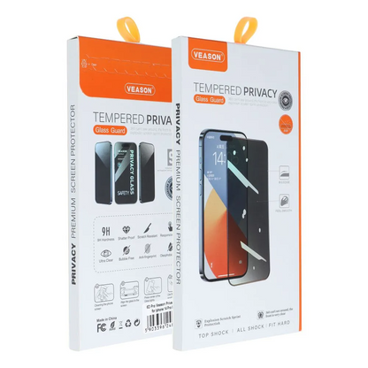Ochranná fólie na displej Privacy Veason pro Apple iPhone 17e / 16e / 14 / 13 Pro, tvrzené sklo, plné lepidlo, 6D