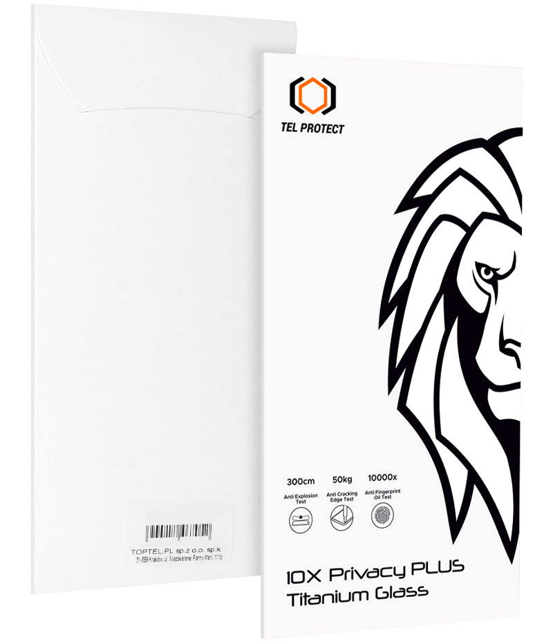 Ochranné sklo na displej s filtrem soukromí Tel Protect 10X Plus Titanium pro Apple iPhone 17 Pro, tvrzené sklo, celoplošné lepení