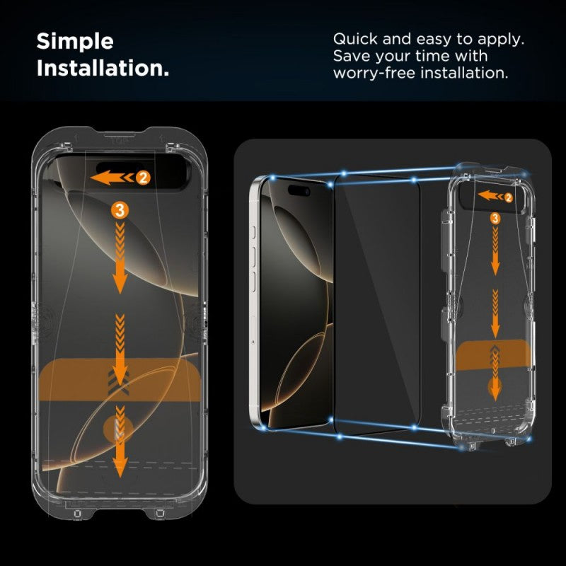 Ochranná fólie na displej Tech-Protect Quick Set+ pro Apple iPhone 17e / 16e / 14 / 13 Pro, Tvrzené sklo, Full Glue, Sada 2 kusy, Černá