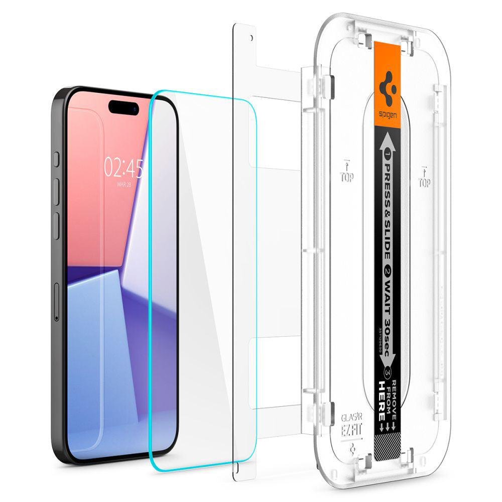 Ochranná fólie na displej Spigen GlastR EZ FIT pro Apple iPhone 15 Pro Max, Tvrzené sklo, Full Glue, Sada 2 kusy AGL06872