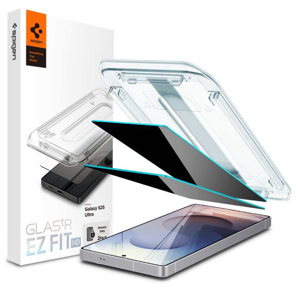 Ochranná fólie na displej Privacy Spigen GlastR EZ FIT HD pro Samsung Galaxy S25 Ultra S938, tvrzené sklo, plné lepidlo, sada 2 kusů AGL09335