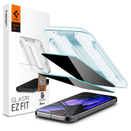 Ochranná fólie na displej Privacy Spigen GlastR EZ FIT pro Google Pixel 9 Pro XL, tvrzené sklo, plné lepidlo, sada 2 kusů AGL09313