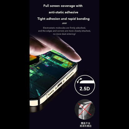 Anank Anti-Fingerprint Screen Protector Film for Apple iPhone 17e / 16e / 14 / 13 Pro, Tempered Glass, Full Glue, 2.5D, Black