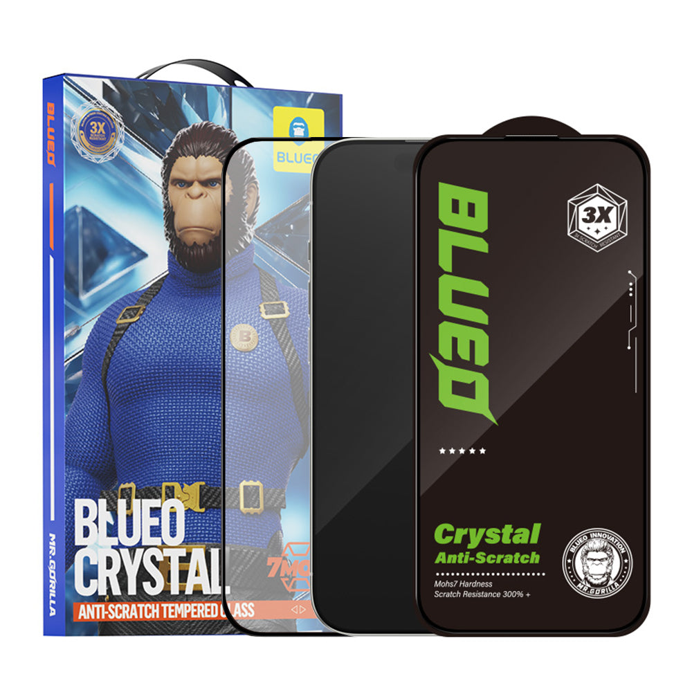 Ochranná fólie na displej Blueo Crystal Anti-Scratch pro Apple iPhone 16 / 15, tvrzené sklo, plné lepidlo, černá