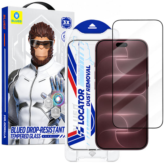 Ochranné sklo na displej Blueo Drop Resistant Applicator Pro pro Apple iPhone 18 Pro Max / 17 Pro Max, tvrzené sklo, celoplošné lepidlo, černé