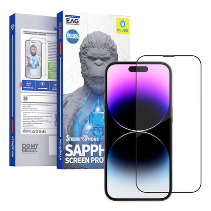Ochranná fólie na displej Blueo Sapphire Applicator Pro pro Apple iPhone 15 Pro Max, tvrzené sklo, plné lepidlo, černá
