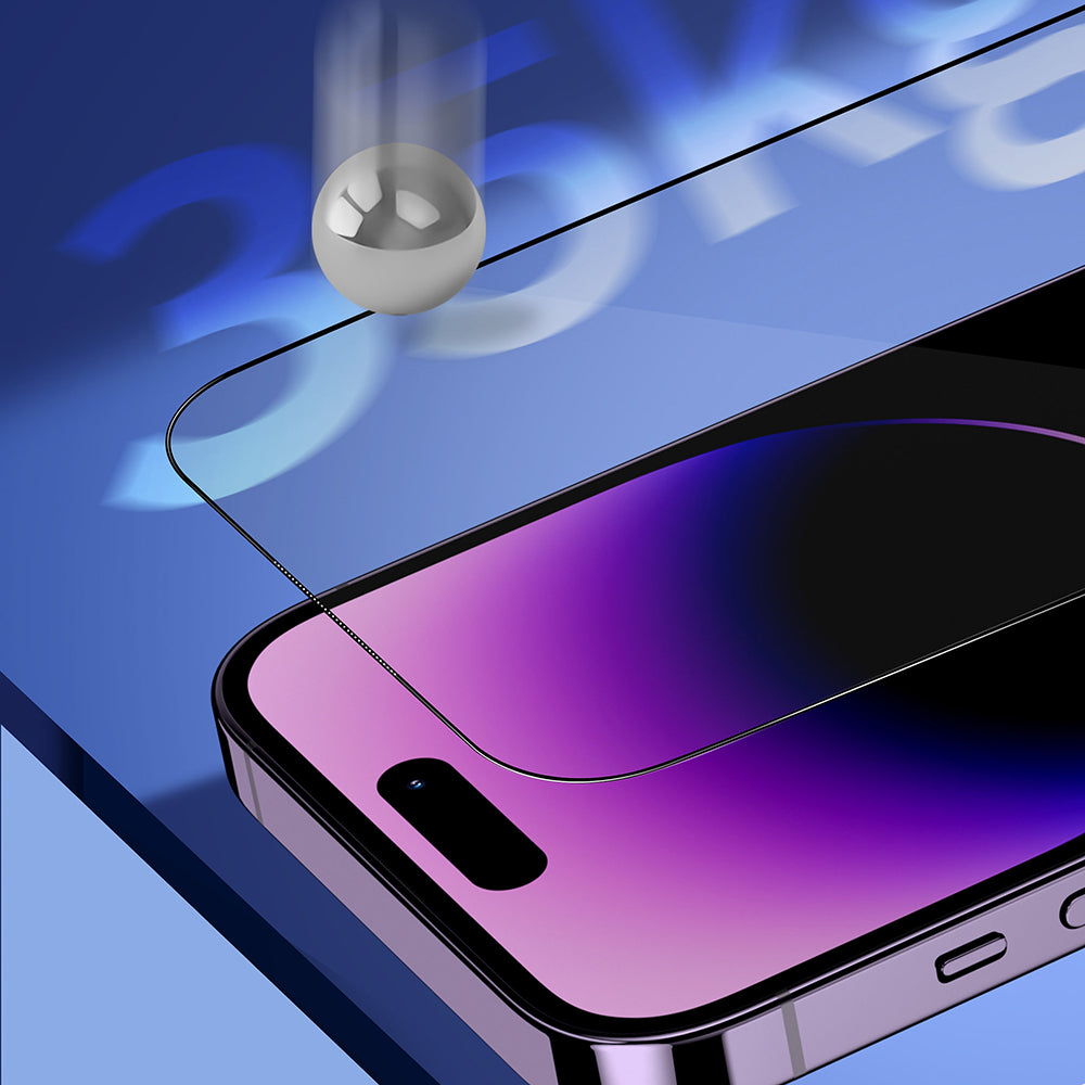 Ochranná fólie na displej Blueo Sapphire Applicator Pro pro Apple iPhone 15 Pro Max, tvrzené sklo, plné lepidlo, černá