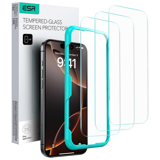 Ochranná fólie ESR pro Apple iPhone 17 / 16 Pro, Tvrzené sklo, Full Glue, Sada 3 kusy