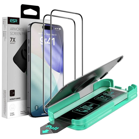 Ochranná fólie na displej ESR Armorite UltraFit pro Apple iPhone 18 Pro Max / 17 Pro Max, tvrzené sklo, plné lepidlo, sada 2 kusů, černá