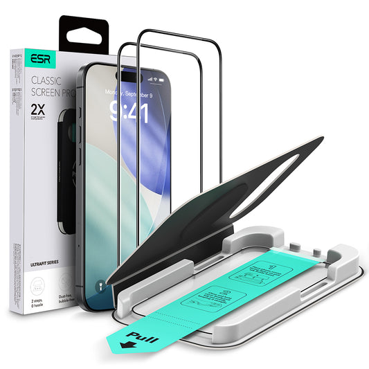 Ochranná fólie na displej ESR UltraFit Classic pro Apple iPhone 18 Pro / 17 Pro, tvrzené sklo, plné lepidlo, sada 2 kusů, černá