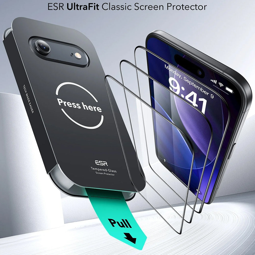 Ochranná fólie ESR UltraFit pro Apple iPhone 17 Air, Tvrzené sklo, Full Glue, Sada 3 kusy