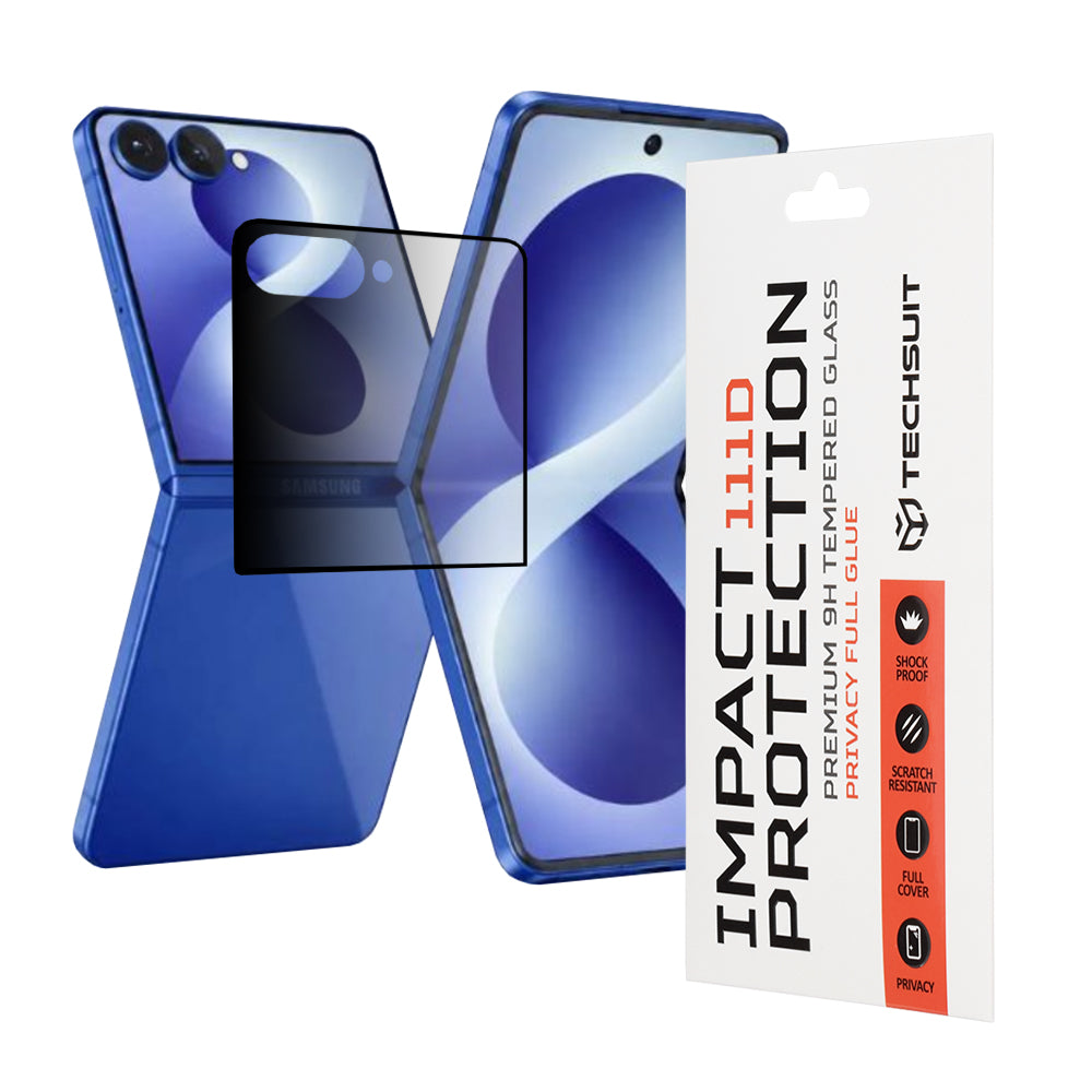 Ochranná fólie na vnější displej Privacy Techsuit pro Samsung Galaxy Z Flip8 F776, tvrzené sklo, plné lepidlo, 111D