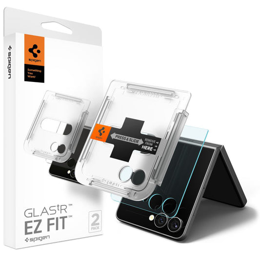 Ochranná fólie Spigen GlastR EZ FIT pro vnější displej Samsung Galaxy Z Flip7 F766, Tvrzené sklo, Full Glue, Sada 2 kusy AGL09585