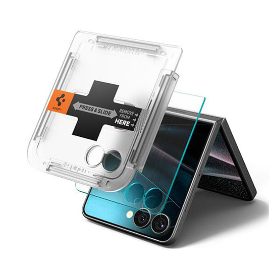 Ochranná fólie Spigen GlastR EZ FIT pro vnější displej Samsung Galaxy Z Flip7 F766, Tvrzené sklo, Full Glue, Sada 2 kusy AGL09585