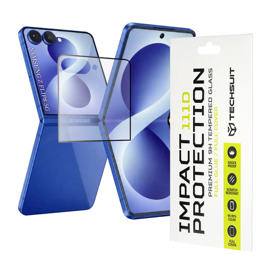 Ochranná fólie na vnější displej Techsuit pro Samsung Galaxy Z Flip8 F776, tvrzené sklo, plné lepidlo, 111D, černá