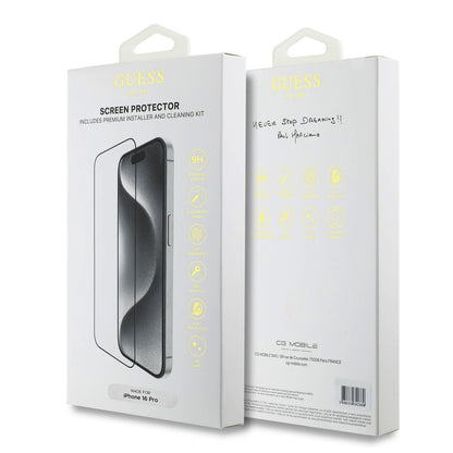 Ochranná fólie na displej Guess Classic Outline pro Apple iPhone 16 Pro, Tvrzené sklo, Full Glue, 2.5D, Černá GUTGP16LBOKGCIT