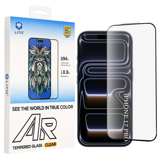 Ochranná fólie na displej Lito AR SE pro Apple iPhone 18 Pro / 17 Pro, tvrzené sklo, plné lepidlo, černá