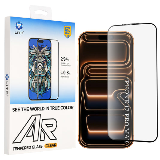 Ochranná fólie na displej Lito AR SE pro Apple iPhone 18 Pro Max / 17 Pro Max, tvrzené sklo, plné lepidlo, černá