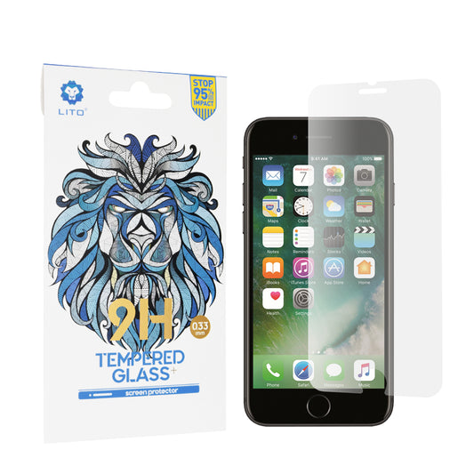Ochranná fólie na displej Lito Classic pro Apple iPhone SE (2022) / SE (2020) / 8 / 7, tvrzené sklo, plné lepidlo, 2.5D