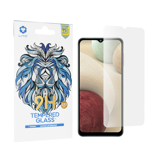 Ochranná fólie na displej Lito Classic pro Samsung Galaxy F12 F127 / A12 Nacho A127 / M02 M022 / M12 M127, tvrzené sklo, plné lepidlo, 2.5D