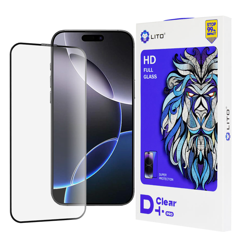 Ochranná fólie na displej Lito D+ Pro pro Apple iPhone 16 Pro Max, tvrzené sklo, plné lepidlo, černá