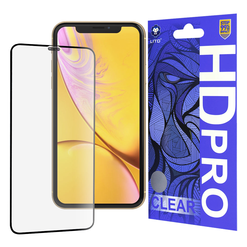 Ochranná fólie na displej Lito HD Pro Clear pro Apple iPhone 11 / XR, tvrzené sklo, plné lepidlo, černá