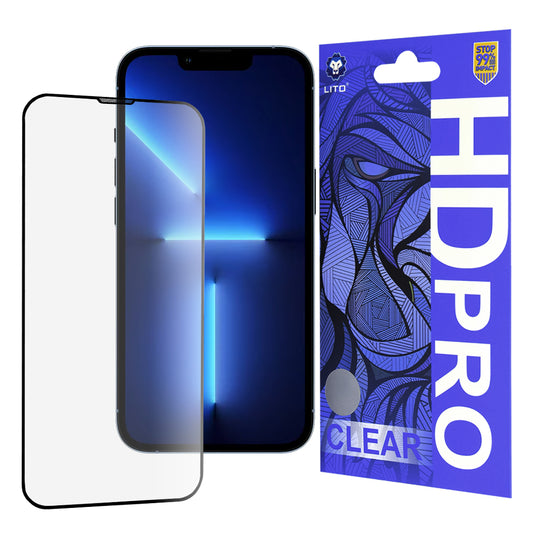 Ochranná fólie na displej Lito HD Pro Clear pro Apple iPhone 14 Plus / 13 Pro Max, tvrzené sklo, plné lepidlo, černá