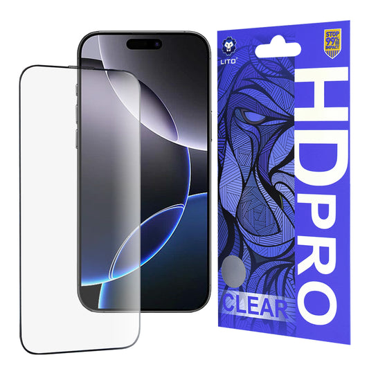 Ochranná fólie na displej Lito HD Pro Clear pro Apple iPhone 16 Pro Max, tvrzené sklo, plné lepidlo, černá