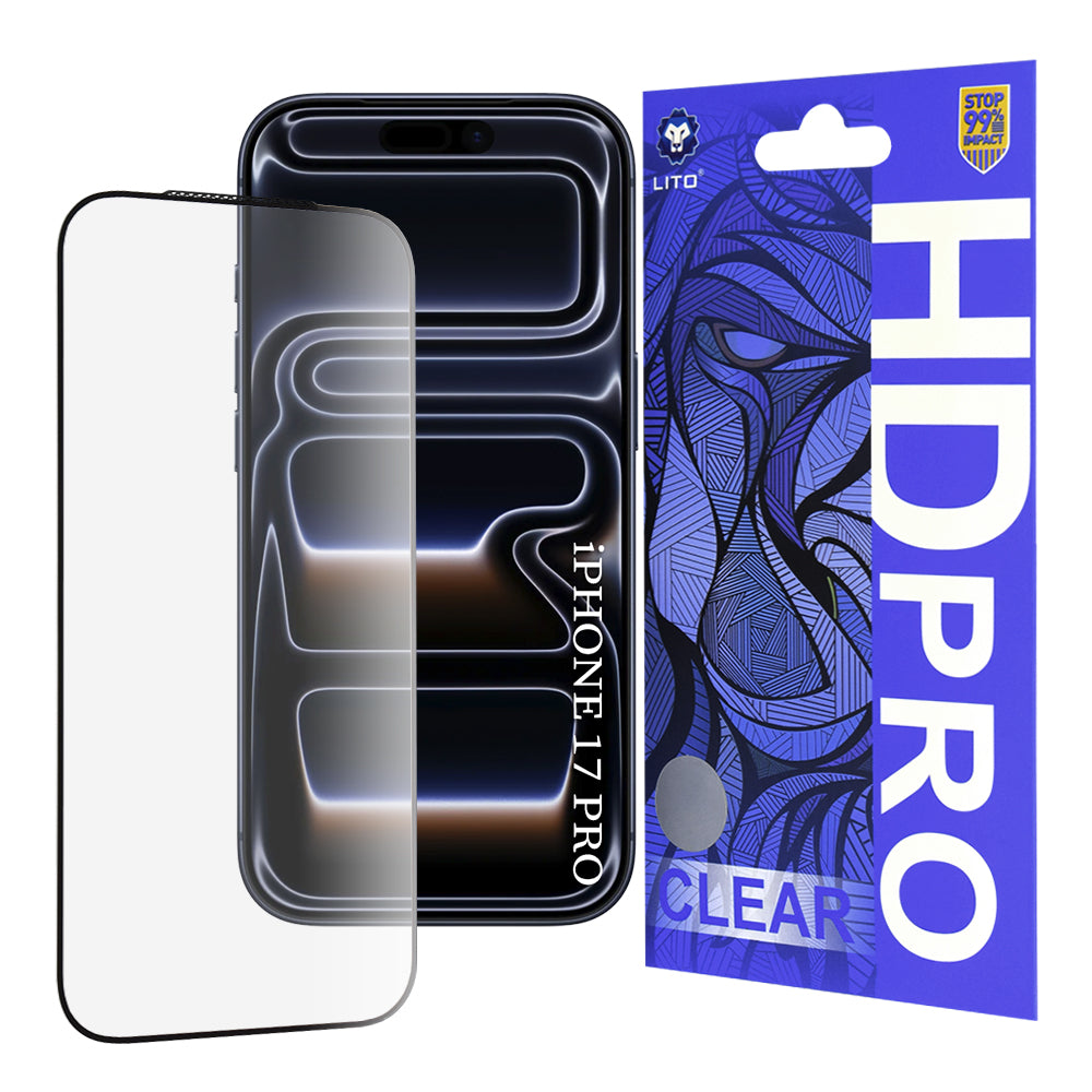 Ochranná fólie Lito HD Pro Clear pro Apple iPhone 17 Pro, Tvrzené sklo, Full Glue, Černá