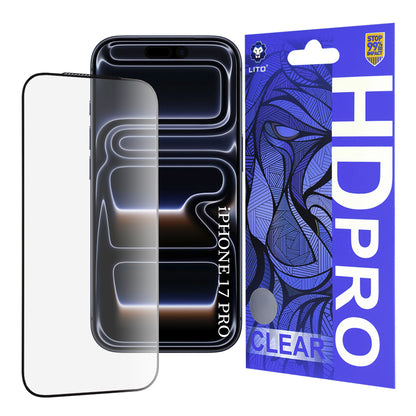 Ochranná fólie Lito HD Pro Clear pro Apple iPhone 17 Pro, Tvrzené sklo, Full Glue, Černá