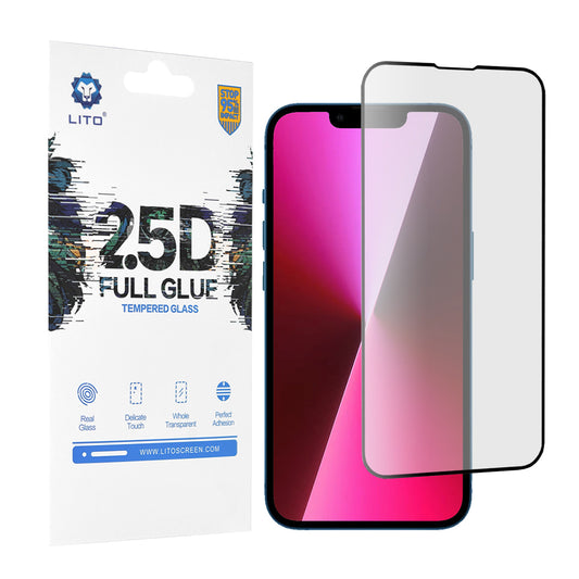 Ochranná fólie na displej Lito pro Apple iPhone 14 / 13 Pro / 13, tvrzené sklo, plné lepidlo, 2.5D, černá