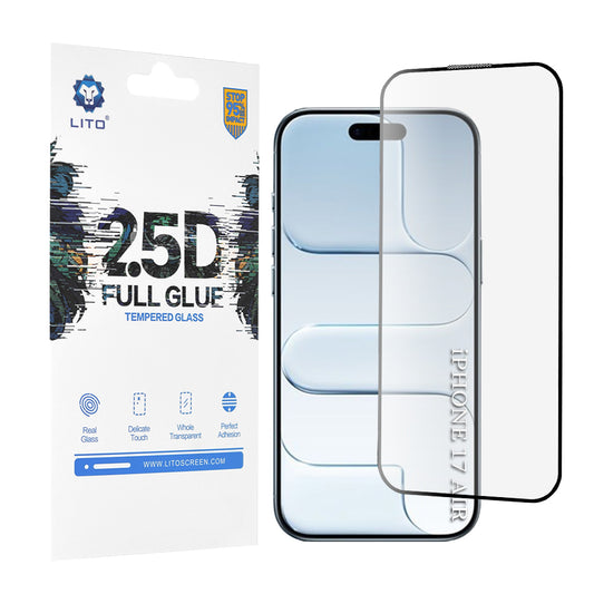 Ochranná fólie Lito na displej pro Apple iPhone 17 Air, Tvrzené sklo, Full Glue, 2.5D, Černá