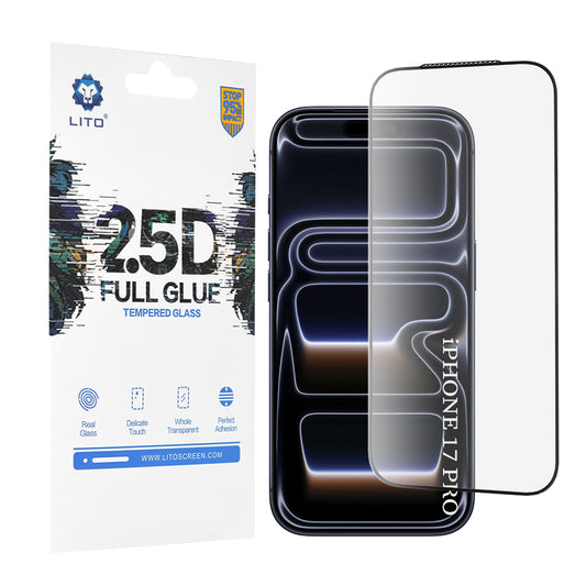 Ochranná fólie Lito na displej pro Apple iPhone 17 Pro, Tvrzené sklo, Full Glue, 2.5D, Černá