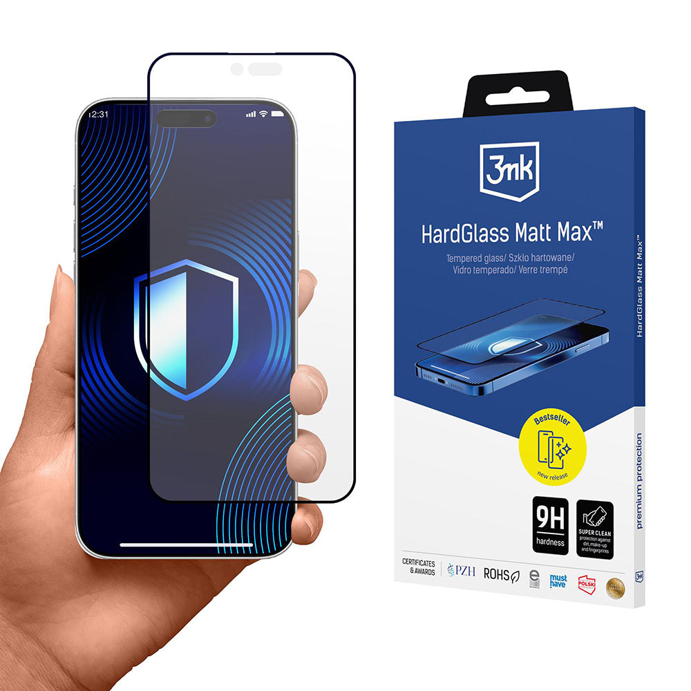 Ochranná fólie Matte 3MK HardGlass Max pro Apple iPhone 17 Air, Tvrzené sklo, Full Glue, Černá