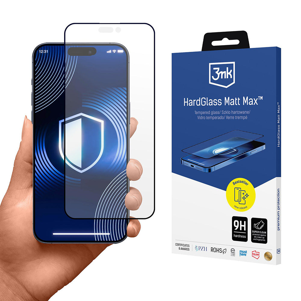 Ochranná fólie Matte 3MK HardGlass Max pro Apple iPhone 17 Pro Max, Tvrzené sklo, Full Glue, Černá